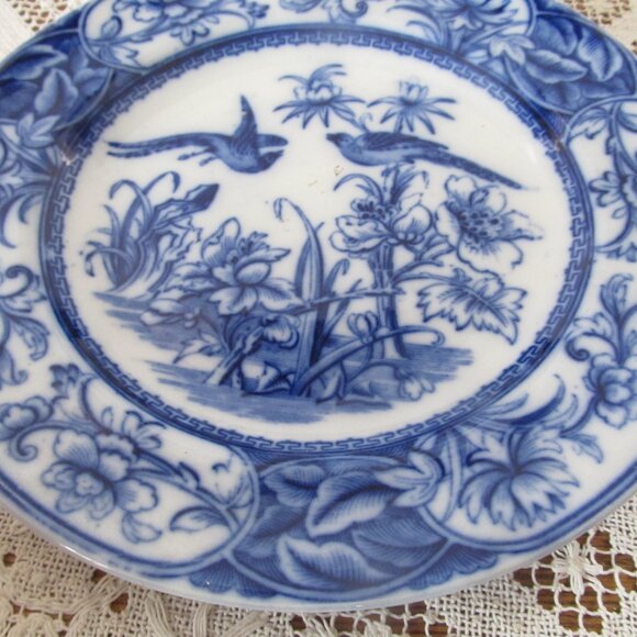 Beautiful Flow Blue Plate with Birds Cauldon England Flow Blue Aesthetic English - Picture 3 of 7